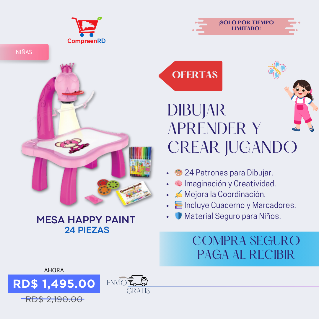 MESA HAPPY PAINT - ROSADA 24 PIEZAS