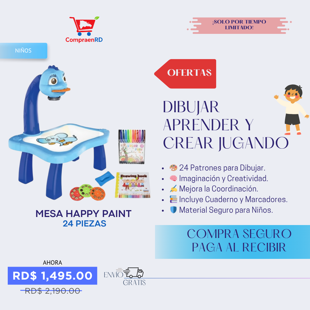 MESA HAPPY PAINT - AZUL 24 PIEZAS